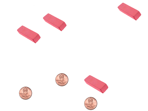 erasers and coins