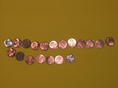 1 dime 18 pennies