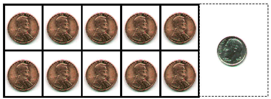 10 pennies & a dime